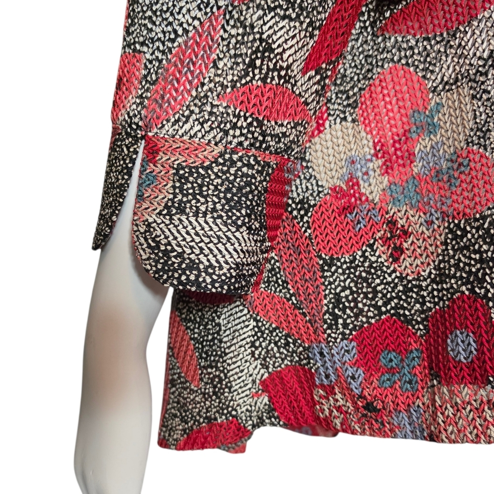 IC By Connie K Collection Jacket Red Floral Knitted Jacquard Kimono sz S - Picture 5 of 14